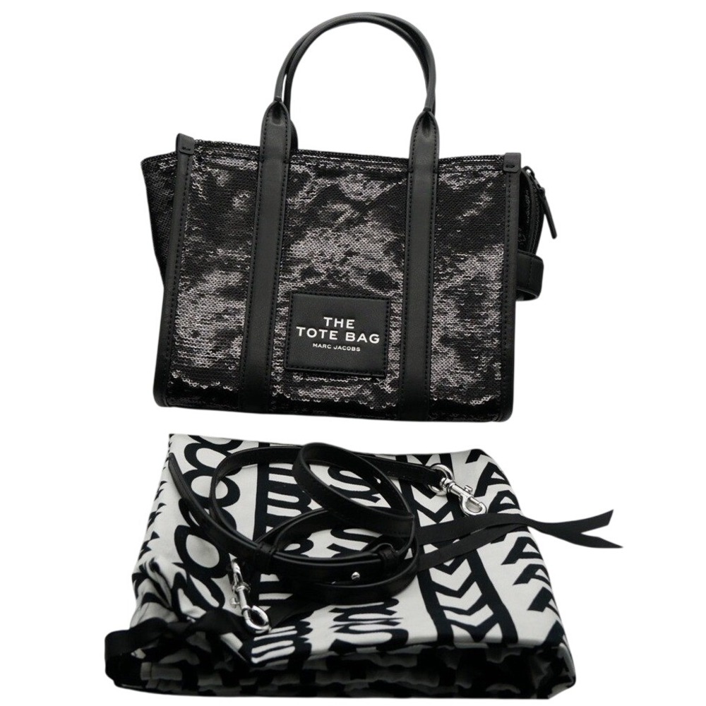 Marc Jacobs The Tote Bag Mini Black‎ Silver Sequin Crossbody Handbag H071M06RE22